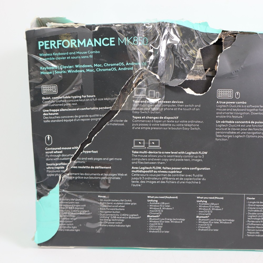 Logitech MK850 Performance Wireless Keyboard and Mouse Combo NEW DAMAGED BOX