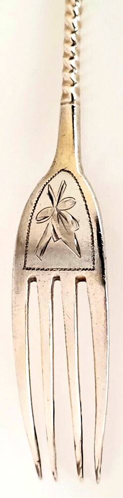 Russian Silver Etched Fork & Spoon Spiral Handle Gold Wash