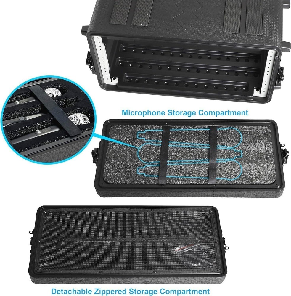 4U Rack Case 15" Depth HDPE Rackmount Flight Cases w/Microphone Compartments