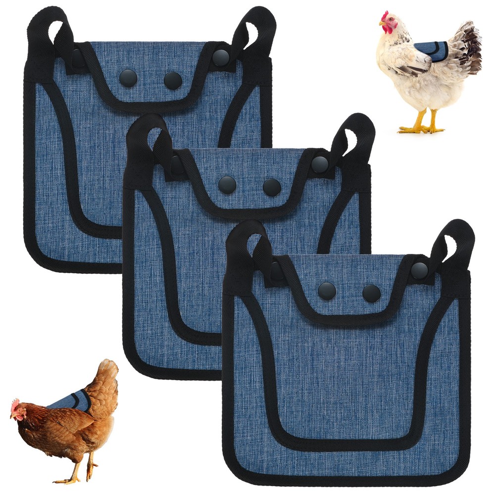 3-Pack Premium Chicken Saddle, Hens Saddle with Adjustable Strap [Blue]