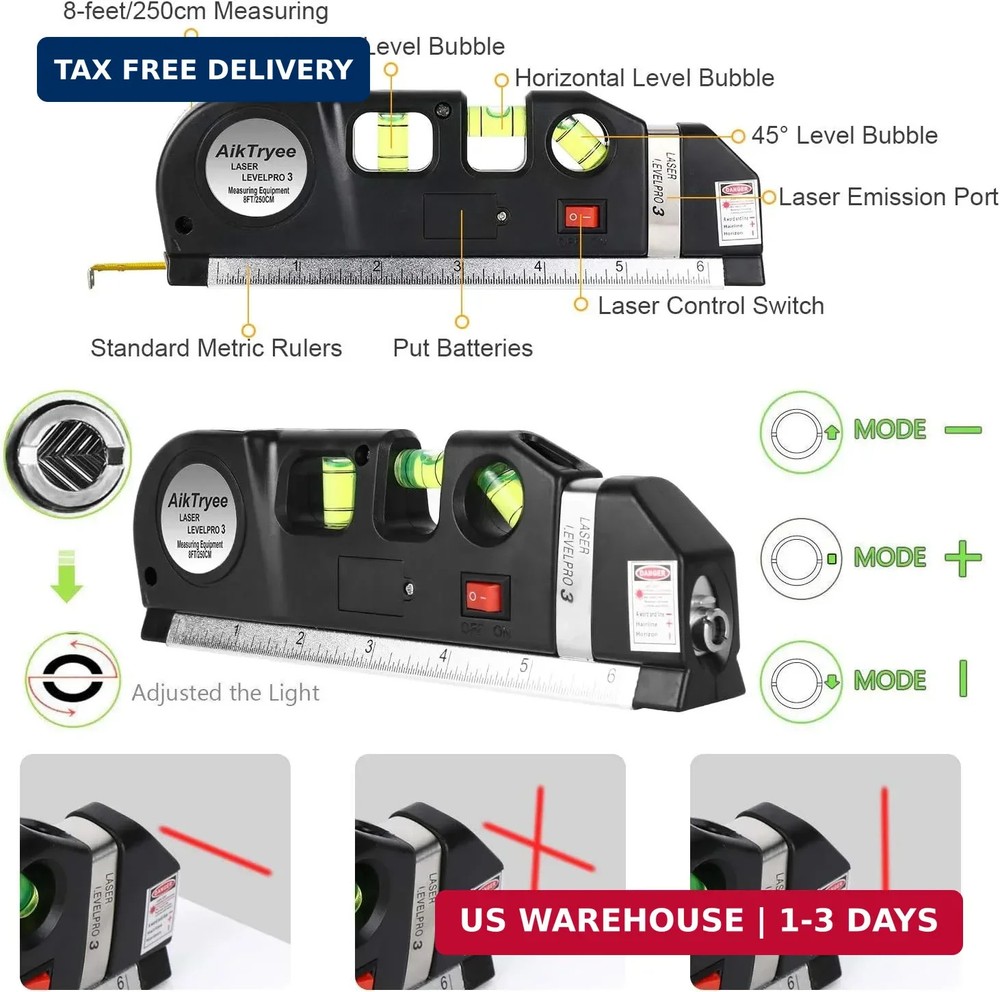 Laser Level Line Tool, Multipurpose Laser Level Kit Standard Cross Line Laser le