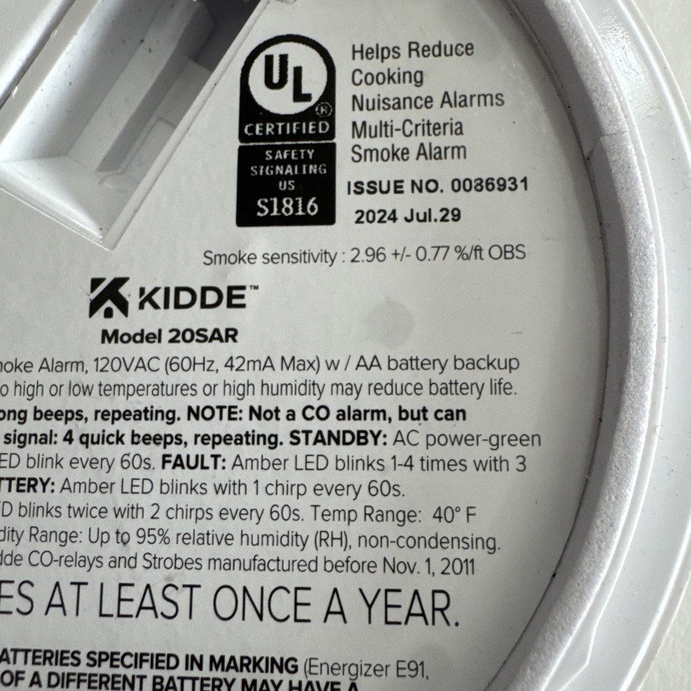 Kidde 20SAR Hardwired + AA Battery Backup Interconnected Smoke Detector New E50