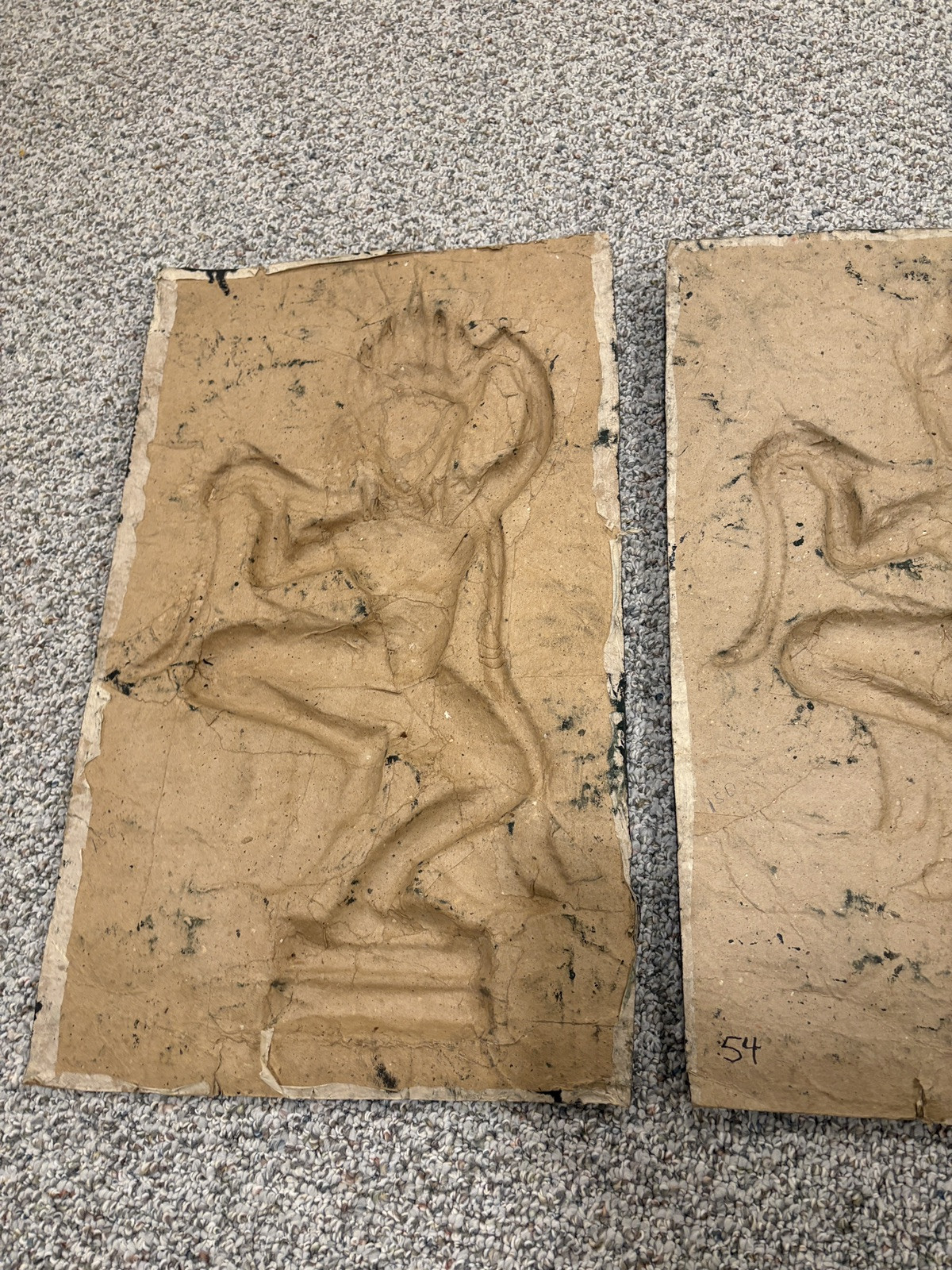 Vintage Rubbings Apsaras Dancing Pair Rice Paper Art Bas Relief Cambodian Thai
