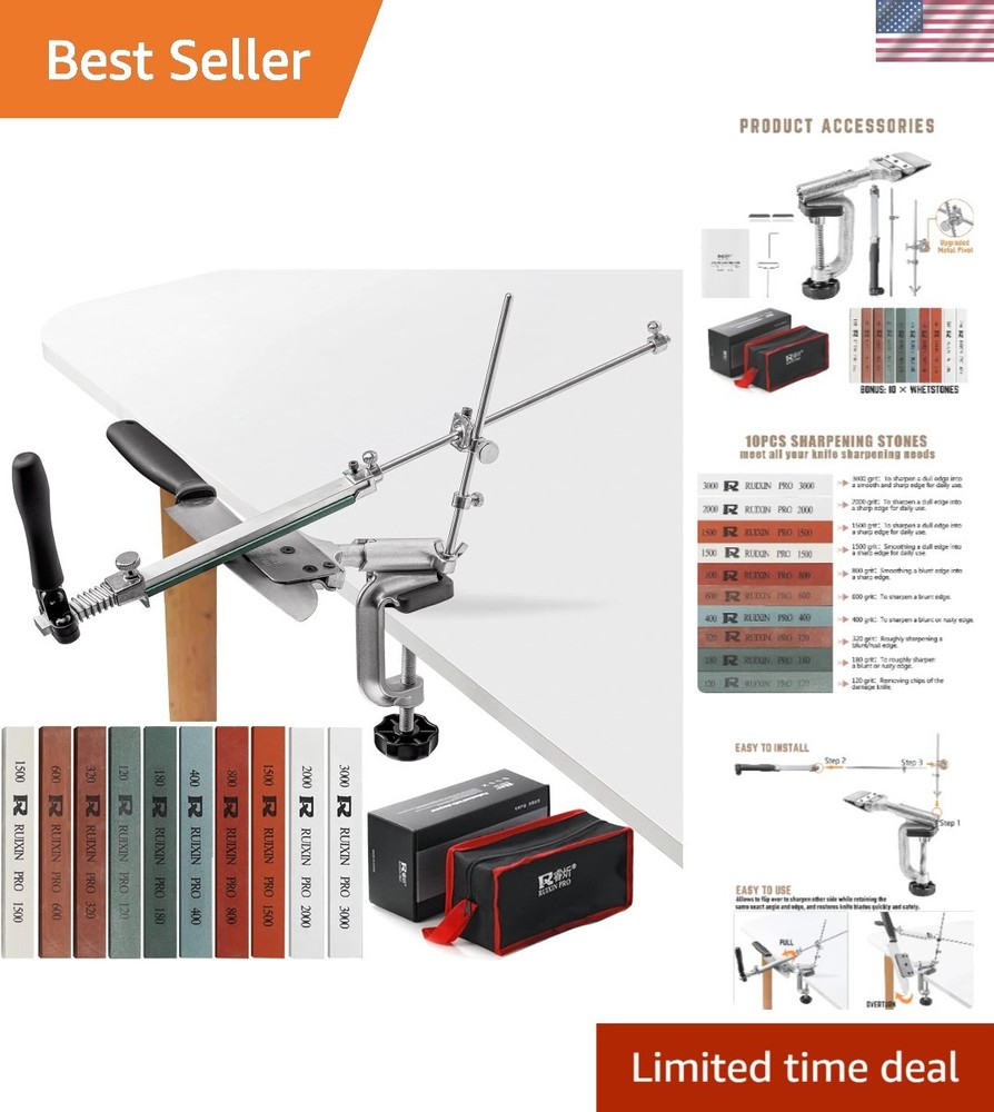 360° Rotating Fixed-Angle Knife Sharpener with 10 Whetstones -  Quality