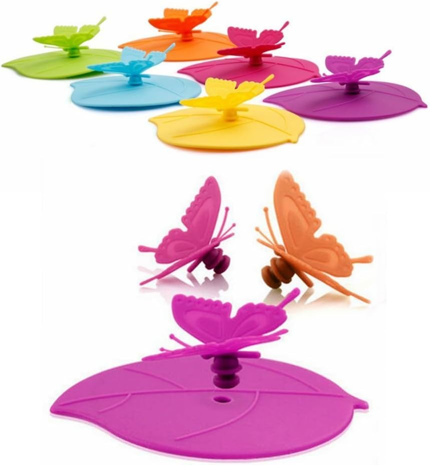 Food Grade Silicone Cup Lids, IPHOX Creative Butterfly Mug Cover [Set of 6]