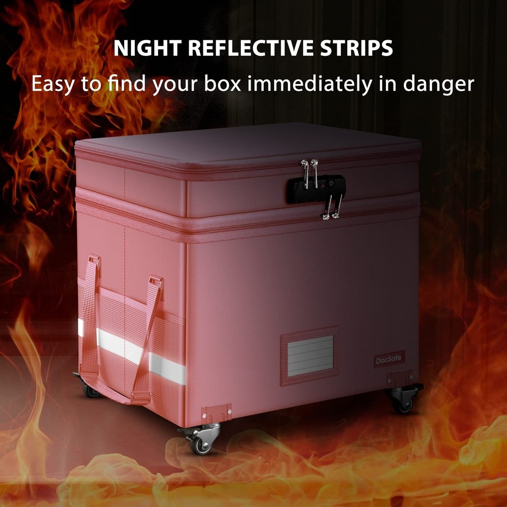 DocSafe File Box with Lock,2-Layer Fireproof Document Box with Wheels,Collaps...