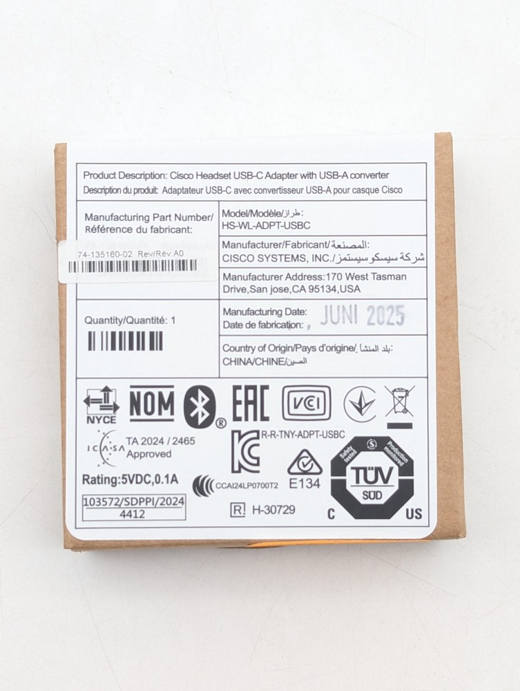 Cisco USB-C Wireless Bluetooth Adapter w/ USB-A Converter (HS-WL-ADPT-USBC)