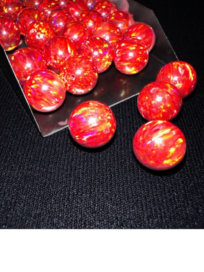 Half Drilled Red Synthetic Lab Created Opal Round Beads