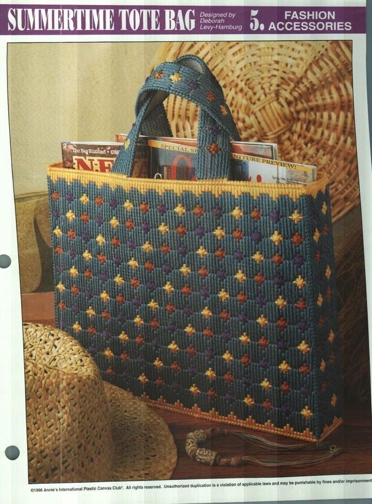 NEW SUMMERTIME TOTE BAG ANNIE'S PLASTIC CANVAS PATTERN INSTRUCTIONS