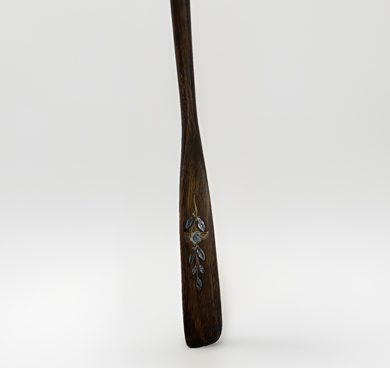 Vintage Wooden Shoehorn, Mother of Pearl inlaid Rich Classic Look