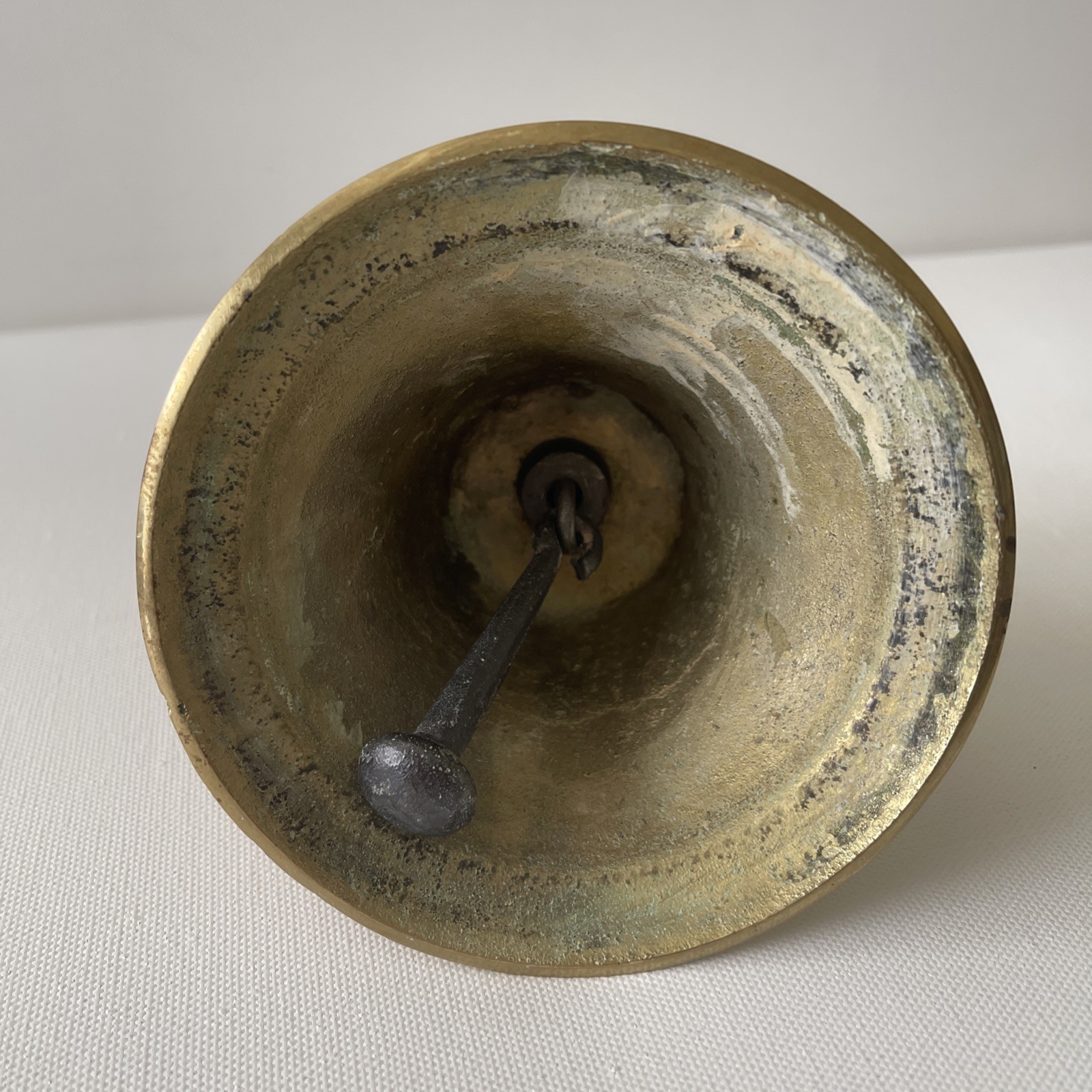 Vintage Heavy Solid Brass School Hand Bell Wood Handle Loud Dinner Service Bell