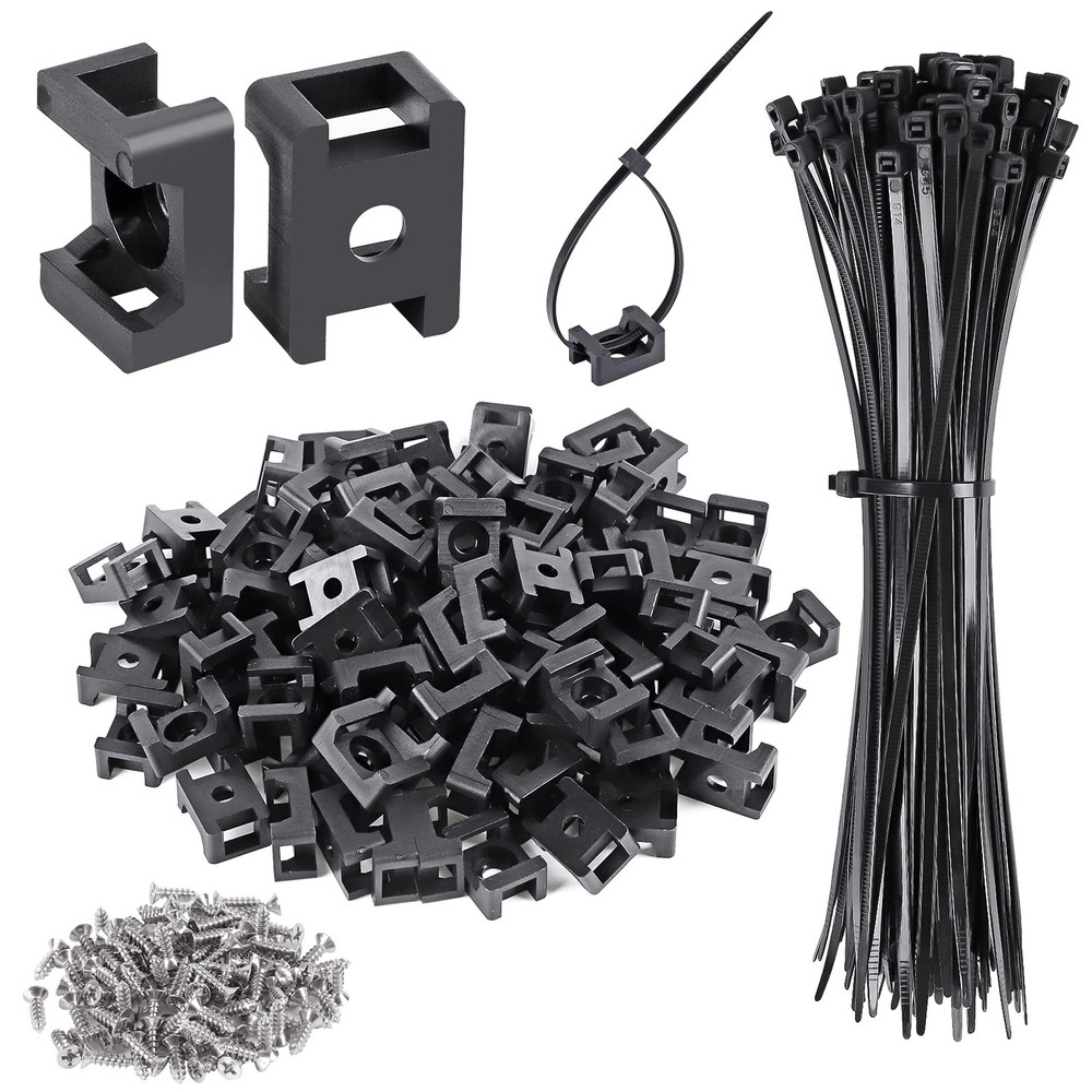 100 Pcs Cable Zip Tie Saddle Type Mounts Base with 100 Pcs 8" Cable Ties