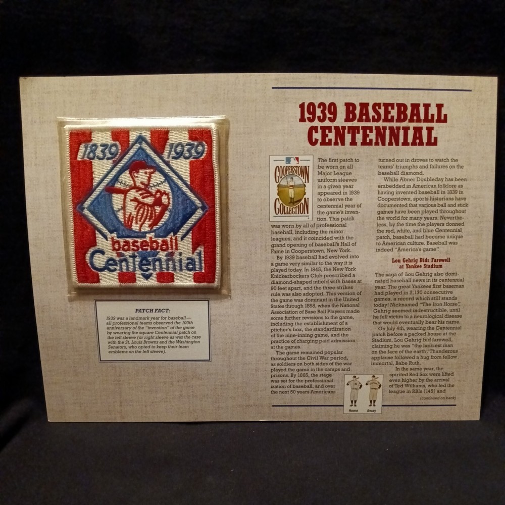 WILLABEE & WARD 1939 BASEBALL BICENTENNIAL PATCH COOPERSTOWN COLLECTION