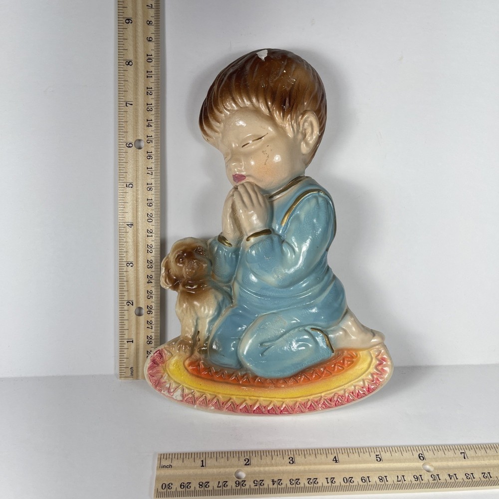 Vintage Chalkware Praying Boy Wall Hanger