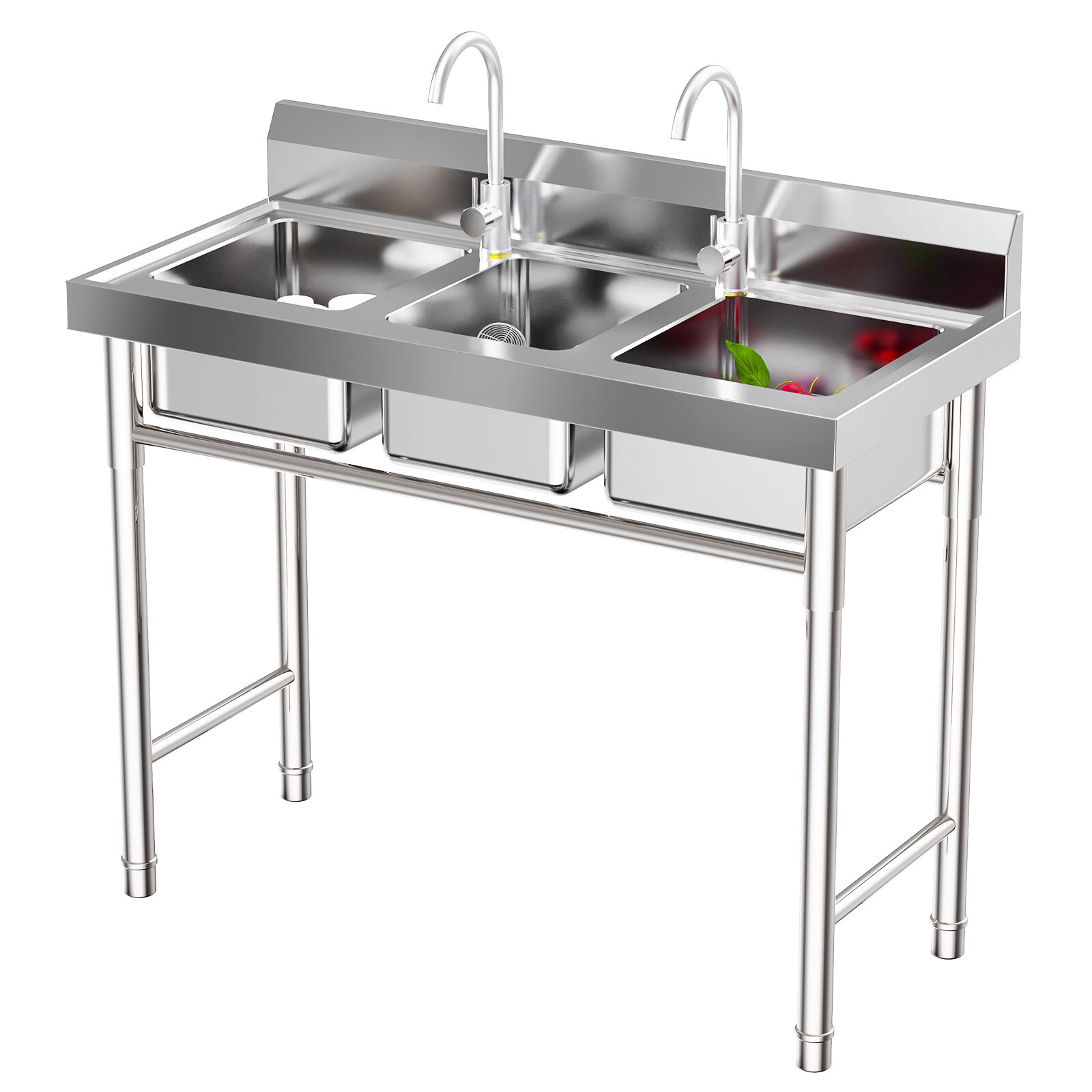 Commercial Stainless Steel 3-Compartment Sink for Kitchen & Catering Use