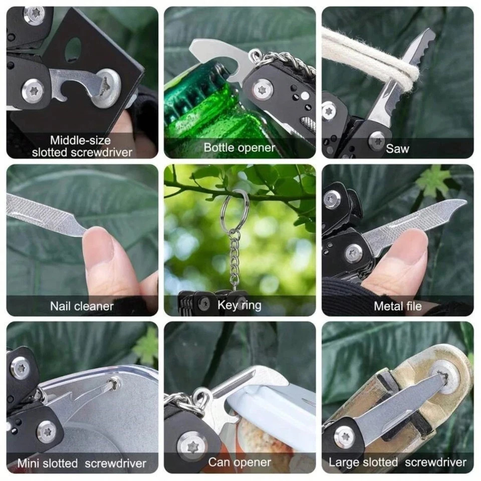 14-in-1 MINI Multitool Pliers Rugged & Foldable Portable Pocket Camping Tools US