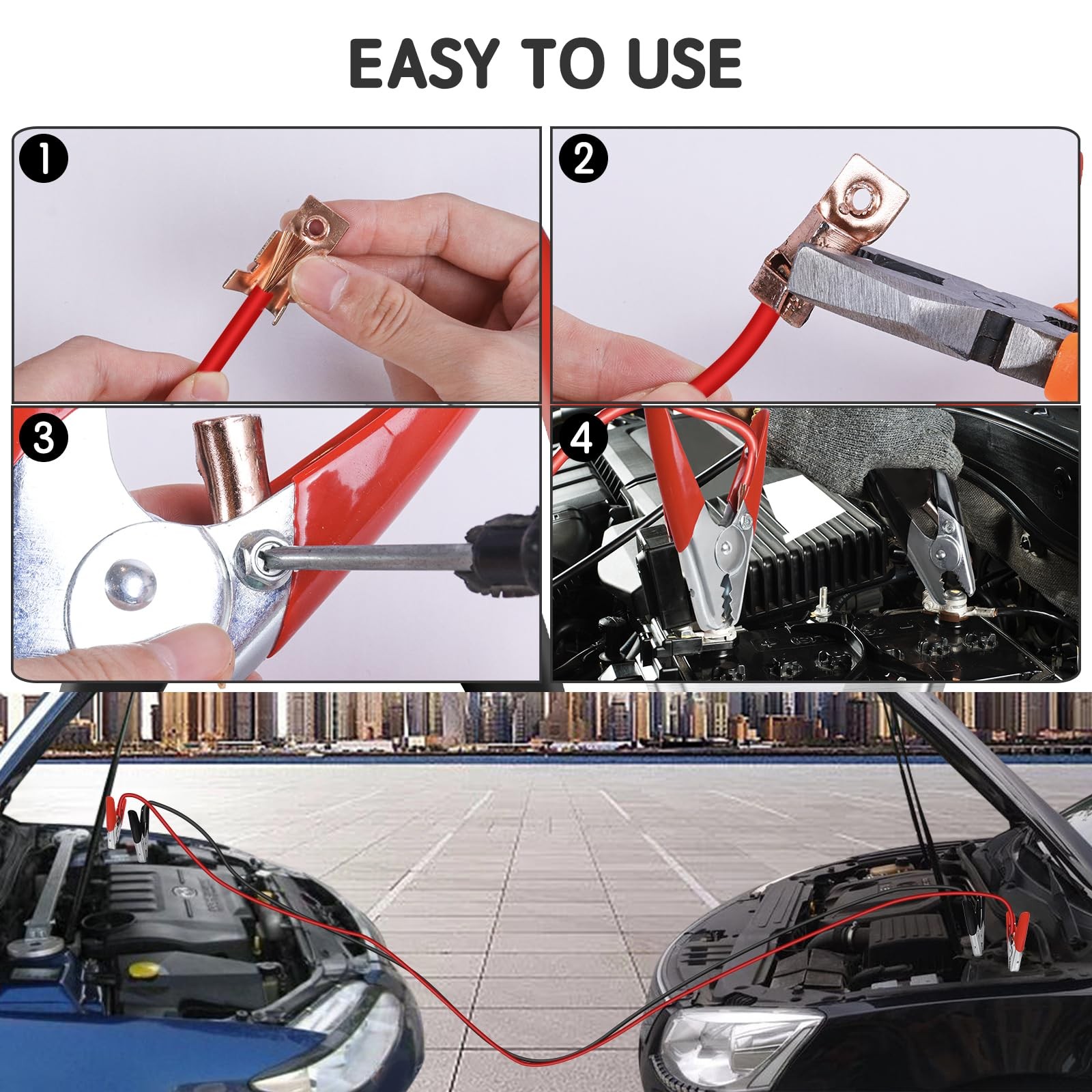 4 PCS Jumper Cable Clamps Heavy Duty, Battery Clamps 1100A Jumper Cable Ends,