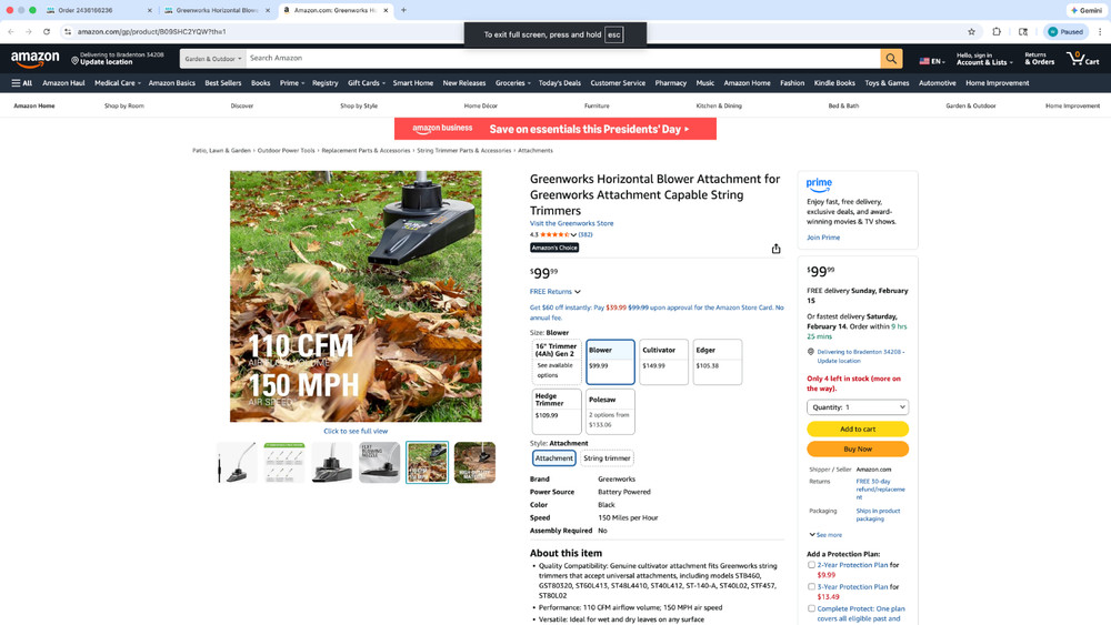 Greenworks Horizontal Blower Attachment for Greenworks Attachment Capable String