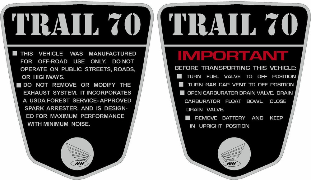 CT70 Trail CT70 KO Frame Decals, Complete Set