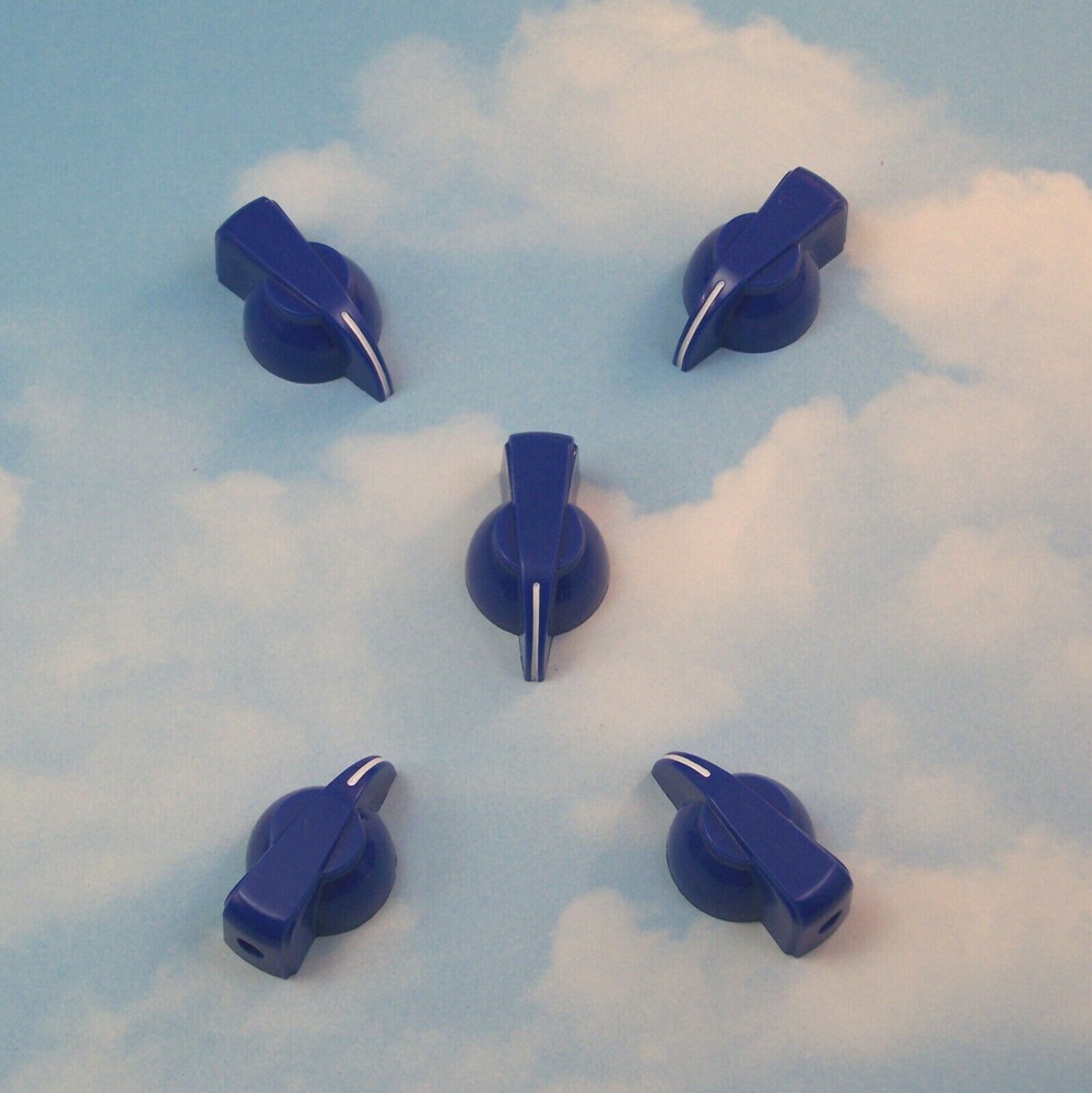 AMP KNOB ~ 5 PC. BLUE ~ WHITE INDICATOR LINE ~ BRASS INSERT ~ US Mfg.
