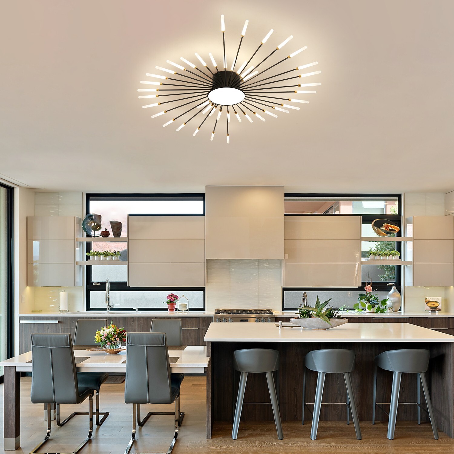 42-Light Fireworks Ceiling Light Modern LED Flush Mount Dimmable APP Remote