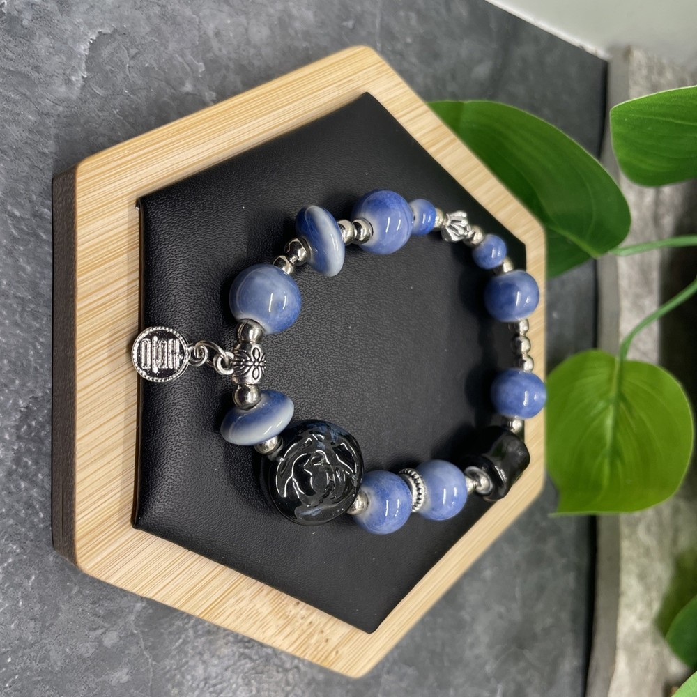 Handmade Ceramic Bead Beaded Stackable 6” Plus Stretch Bracelet New B433