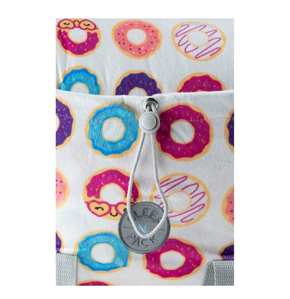 Mimish Sleep-N-Pack, Packable Kid's Sleeping Bag & Backpack, Donuts Print