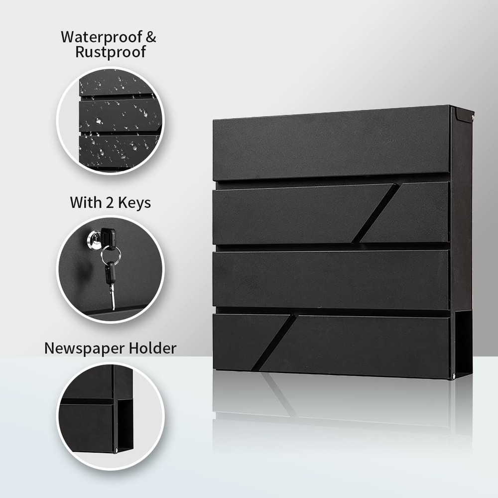 Yoocabinet Mailbox Wall Mount,Large Capacity Locking XLarge, 025-black