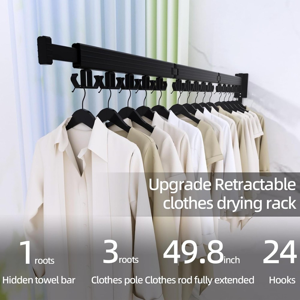 Clothes Drying Rack Wall Mounted Laundry Drying Rack 3-Fold Foldable Collapsible