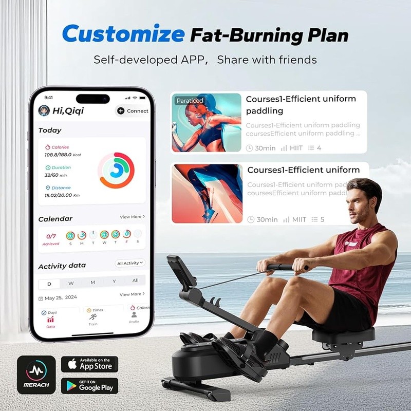 Compact Rowing Machine Adjustable Resistance Full Body Workout 1000 Programs US