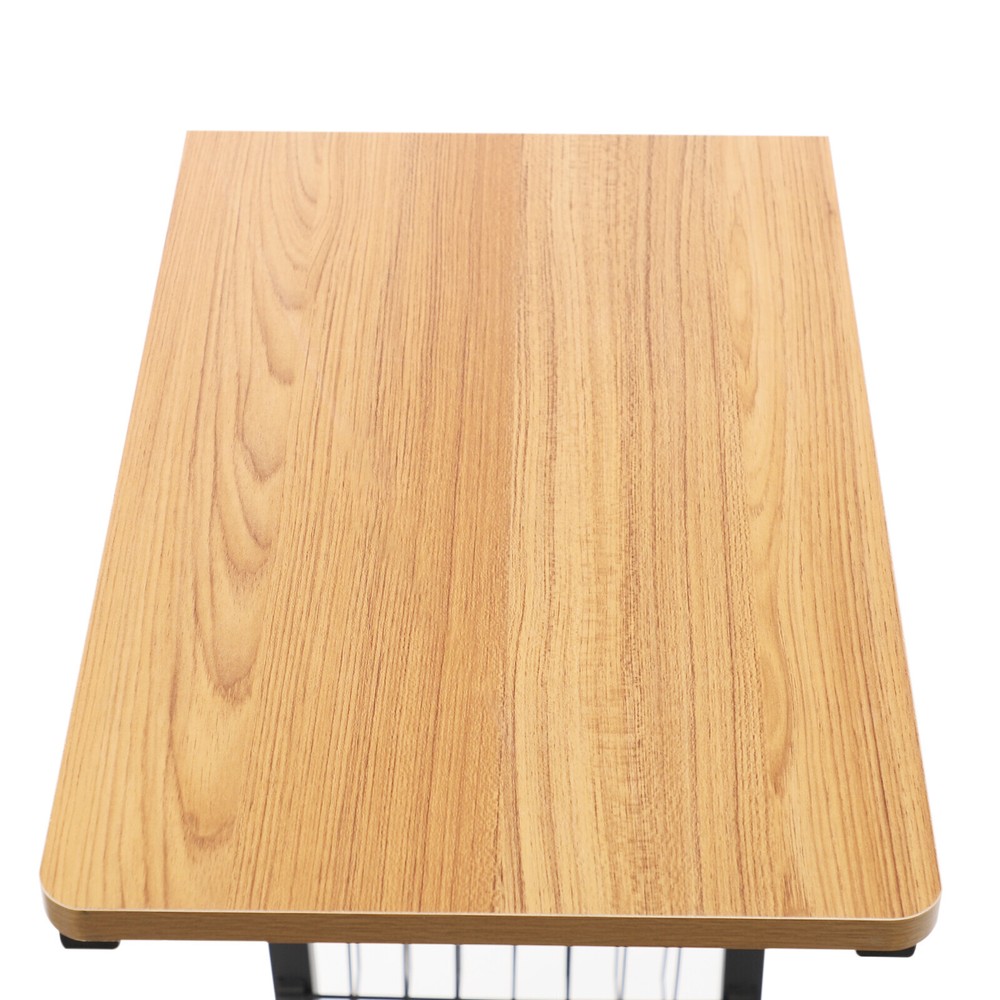 Height-Adjustable Teak Side Table with Wheels - 2 Tiers for Easy Storage