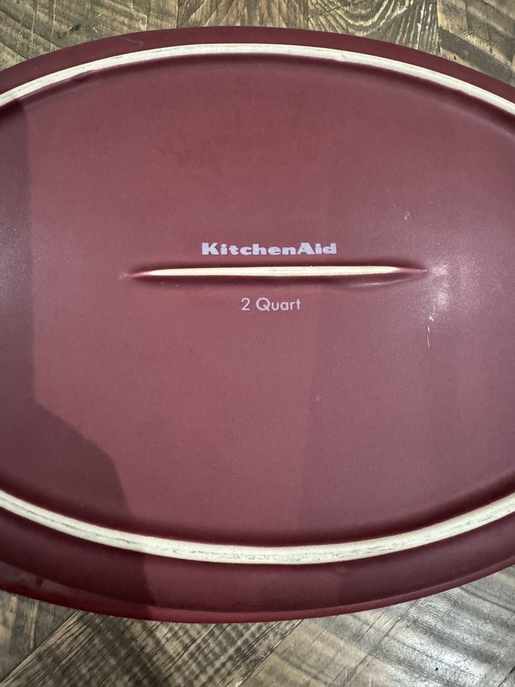 KitchenAid Red Cranberry 2 Quart Stoneware Bakeware Casserole Dish Baking Pan