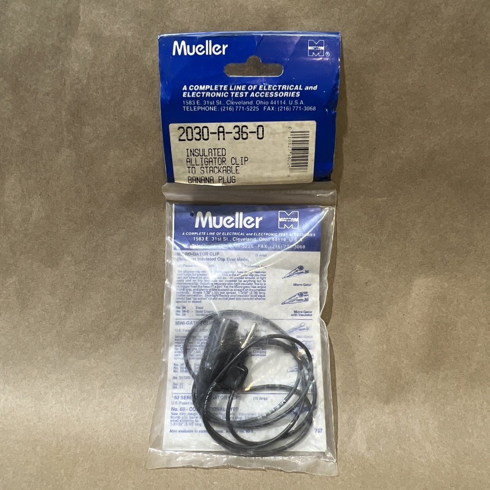 Mueller 2030-A-36-0 Stackable Single Banana Plug on both ends Black 36" New