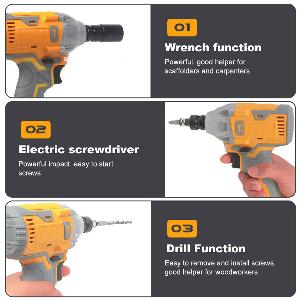 3 IN 1 Cordless Electric Impact Wrench Gun Power Drill Kit 12000RPM w/ 2 Battery