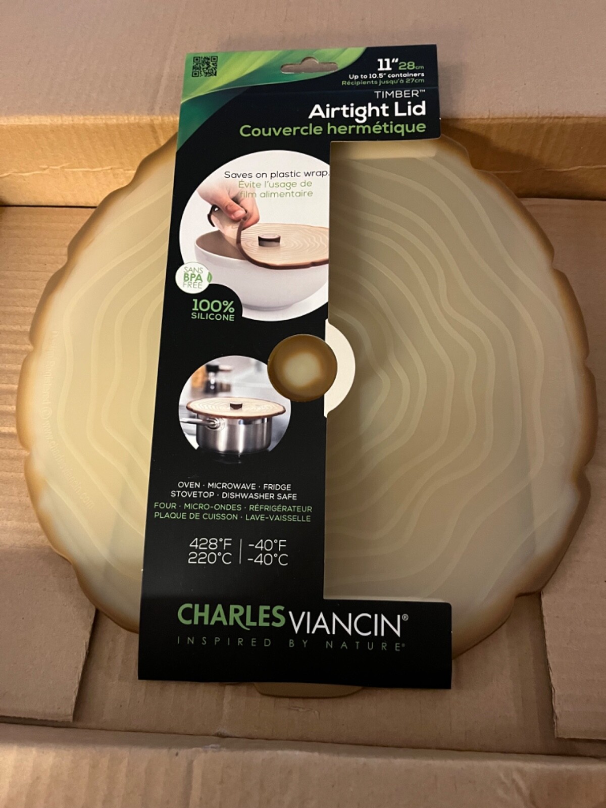 2 Charles Viancin 11” Silicone Airtight Lid Timber BPA Free Fits up to 10.5”