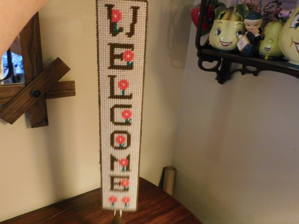 Welcome Needlepoint on Plastic Canvas Hand Sewn