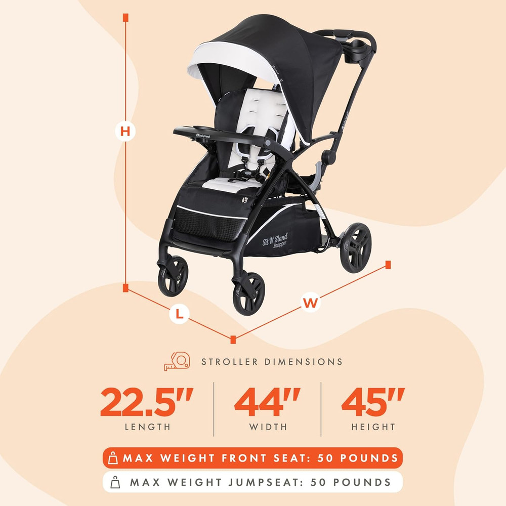 Sit N' Stand 5-In-1 Collapsible Shopper Stroller with Canopy, Visor, Extendable