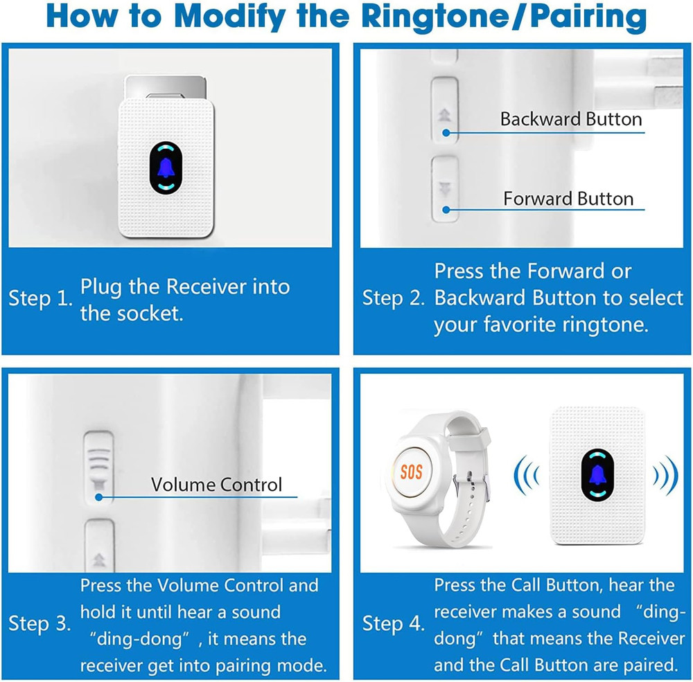 Daytech Wireless Caregiver Pager Call Button Elderly Nurse Alert System for Elde
