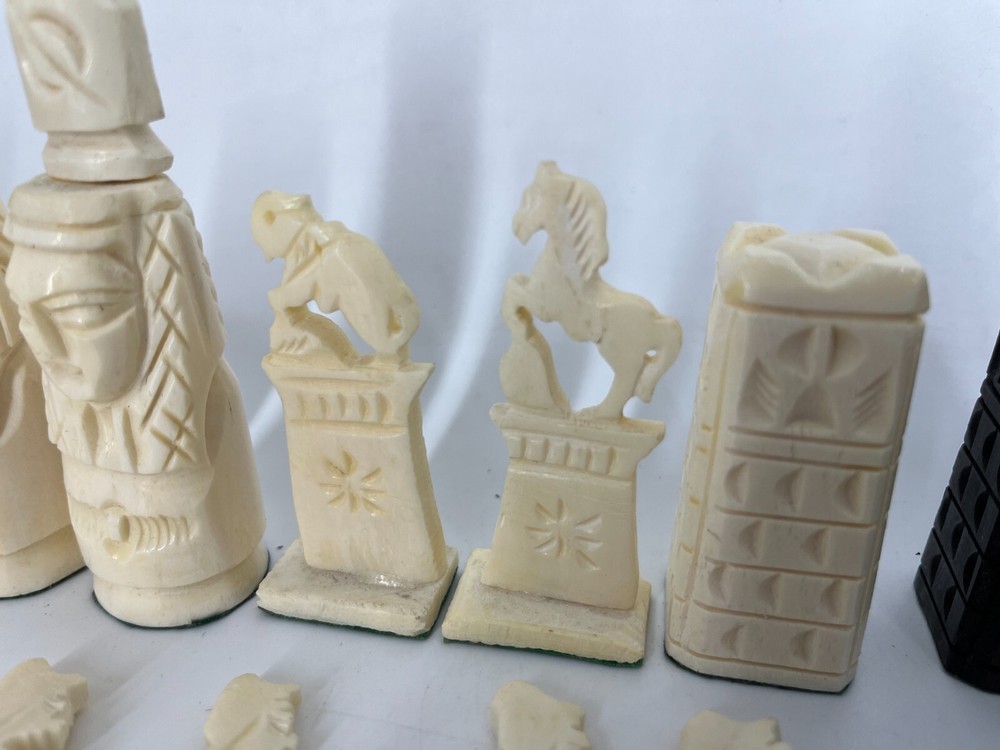 Complete Hand-carved Camel Bone Egyptian Chess Set