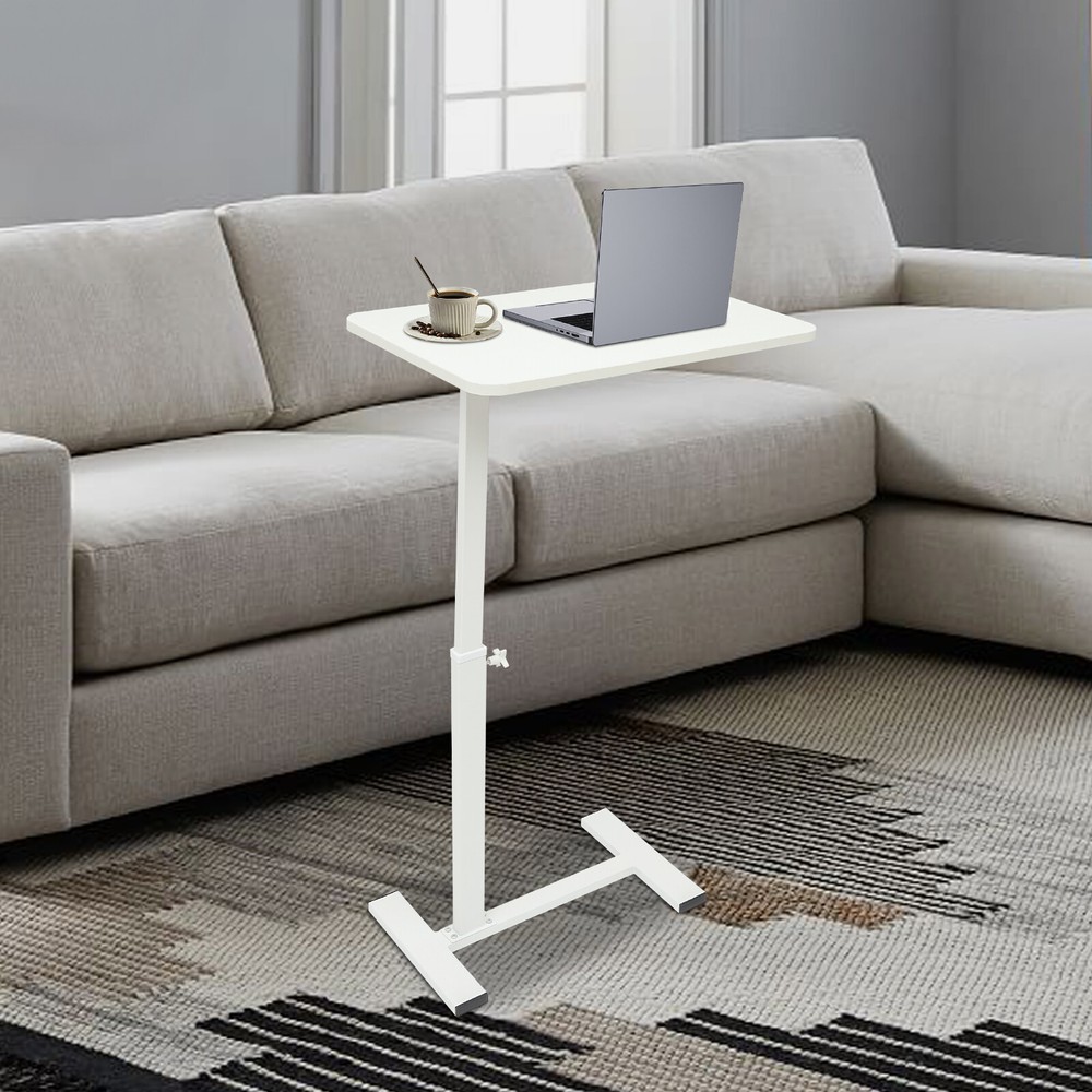Mobile Rolling Laptop Table Home & Office Table Bedside Desk Adjustable White