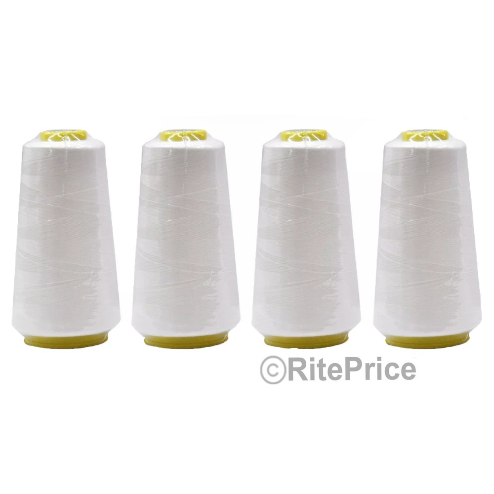 (4 Pcs) 2500 Yard Each Spools WHITE Sewing Thread All Purpose 100% Polyester-New