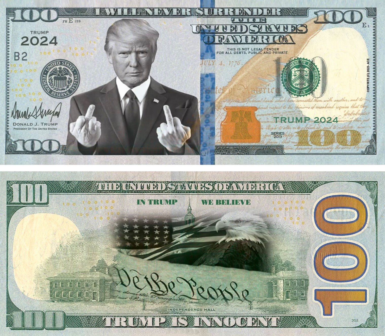 25 Pack Donald Trump is Innocent POTUS Collectible $100 Dollar Novelty Banknotes