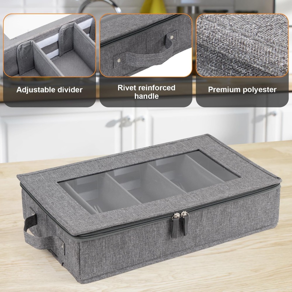 Flatware Utensil Storage Case, Silverware Storage Box Chest with Adjustable D...