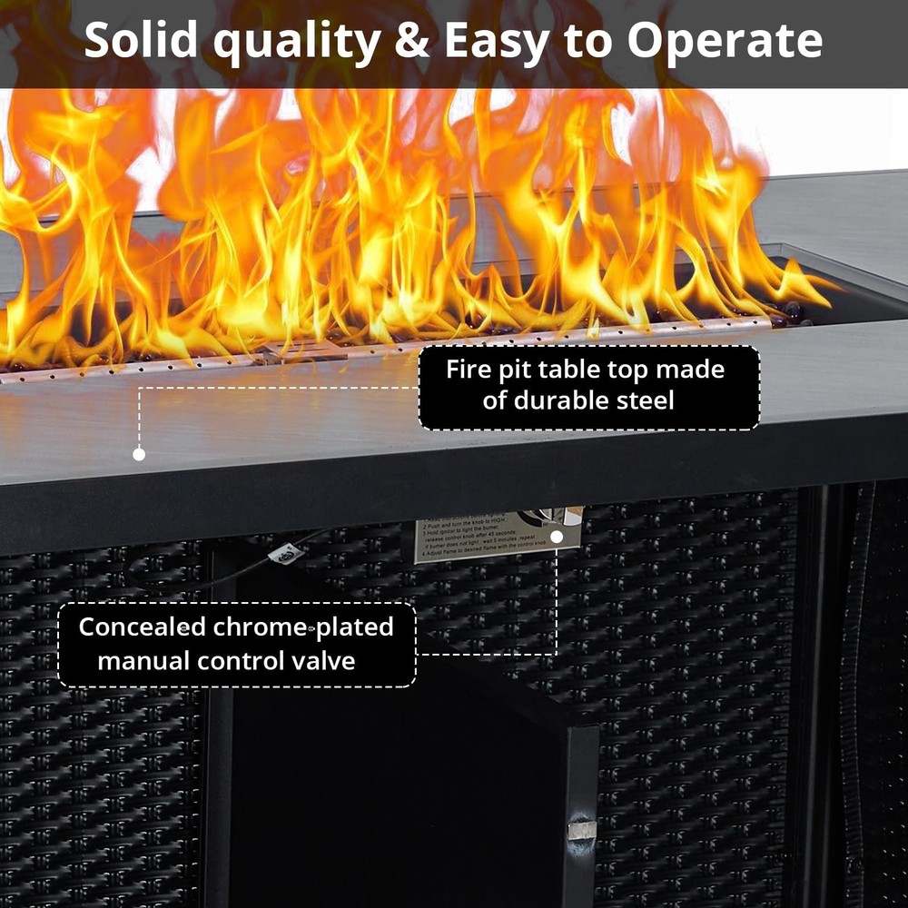 52'' Propane Fire Pit Table 50000BTU Outdoor Rectangular Propane Firepit Table