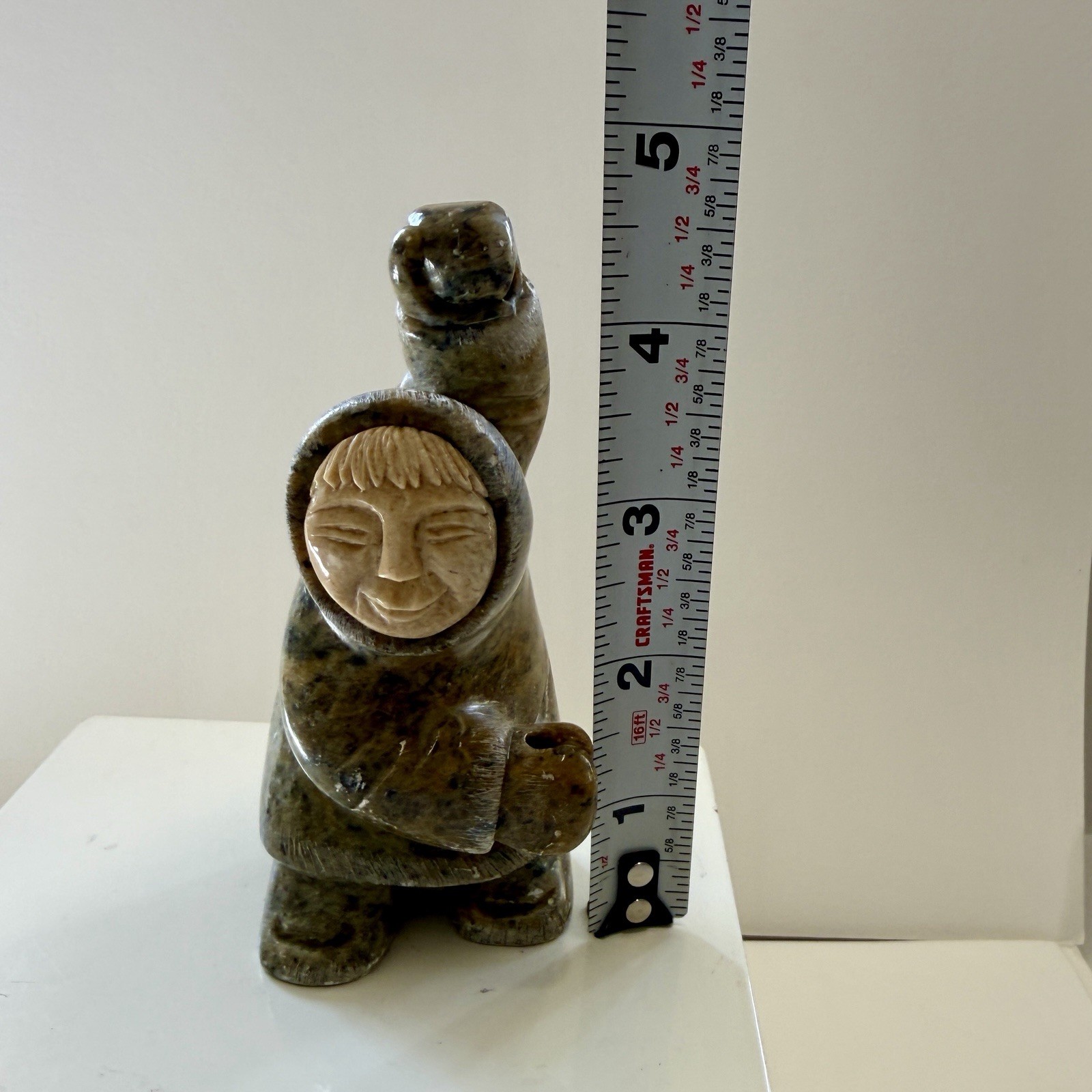 Eddie Lee Inuit Eskimo Spear Fisherman Signed 4.5" AlaskaHand Carved Soapstone