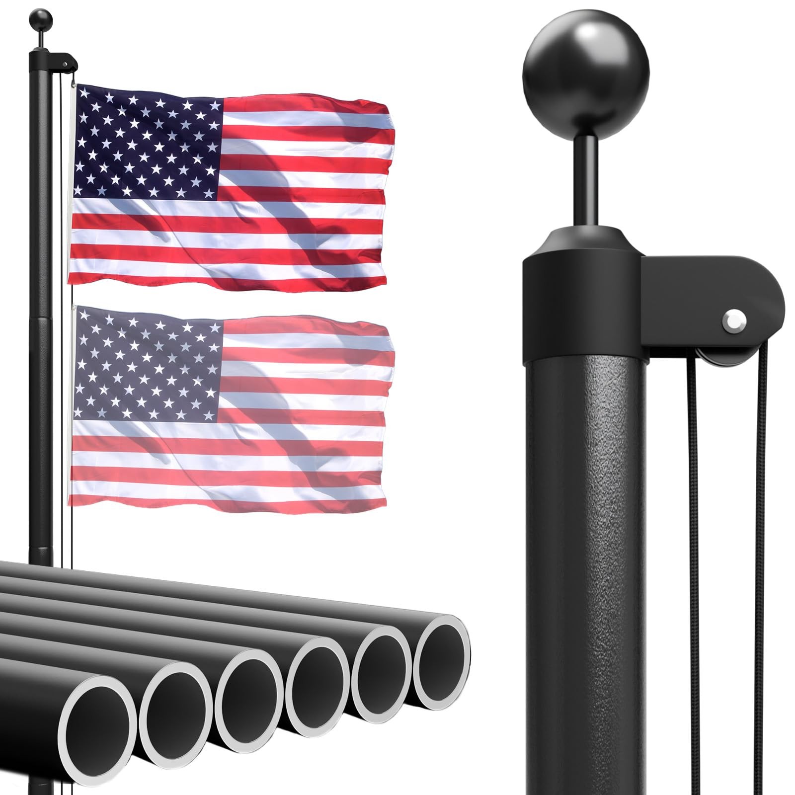 Heavy Duty Flag Pole, 25FT 12 Gauge Extra Thick Aluminum Flagpole Kit, 100MPH