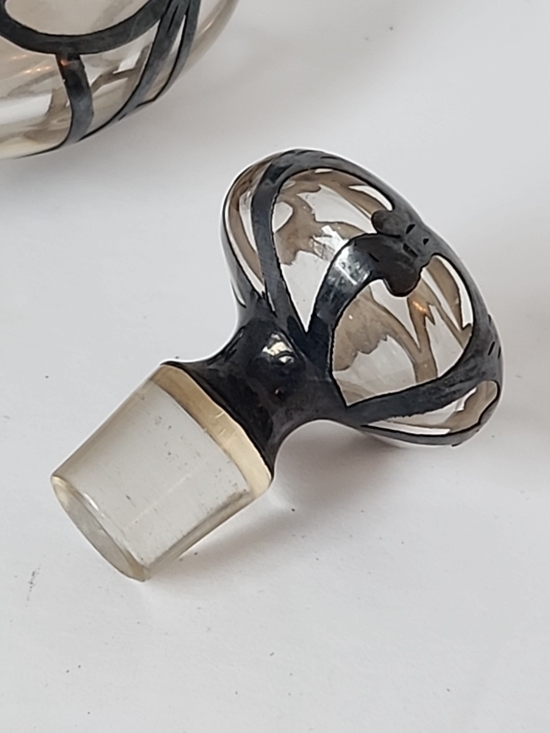 Antique Sterling Silver Overlay Art Nouveau Perfume Bottle Iris Flower READ