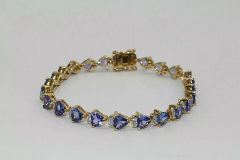 Trillion 7ct Lab Created Tanzanite Pretty Tennis Bracelet 14k Yellow Gold Plated