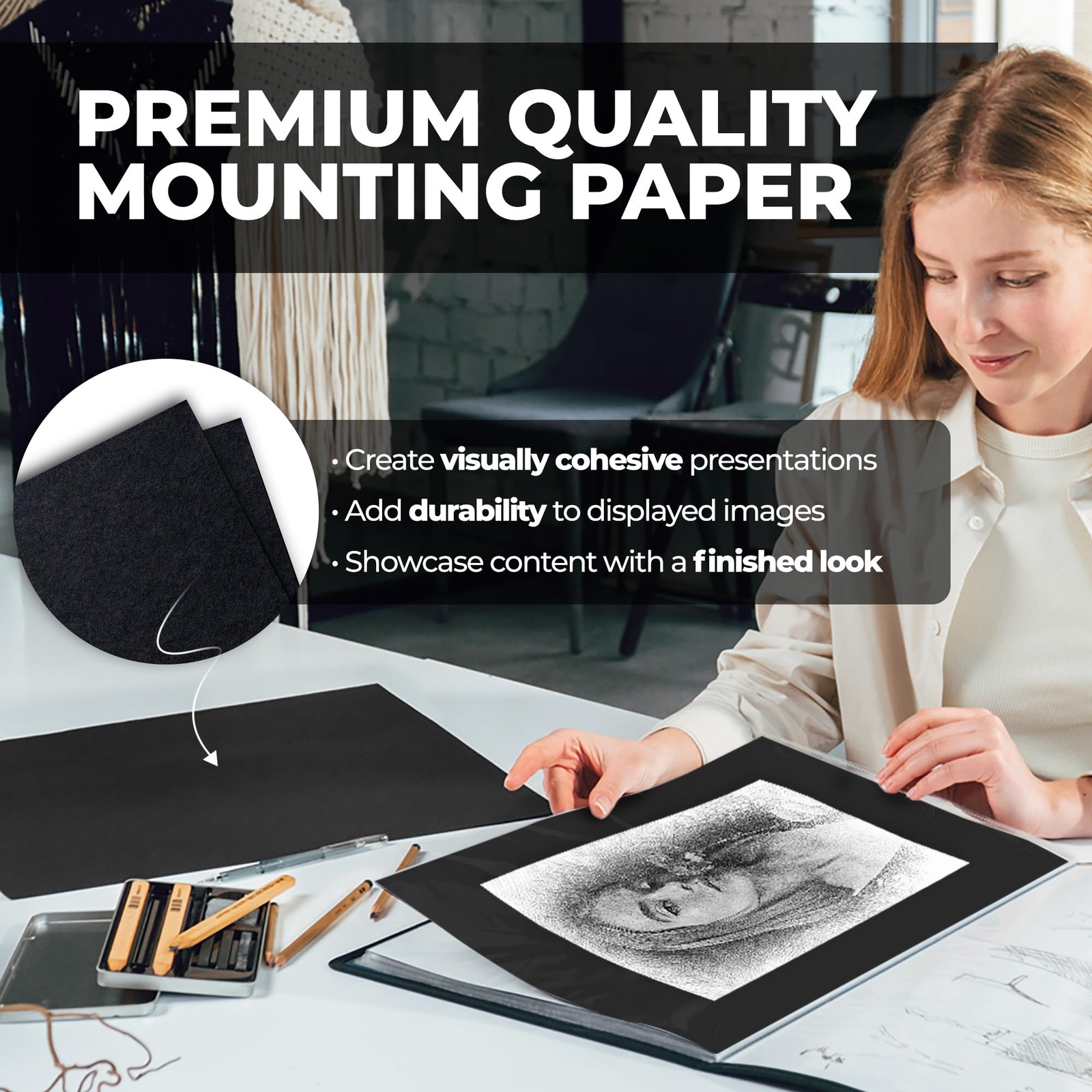 Dunwell 11x17 Art Portfolio Binder with Black Mounting Paper (Black), Large P...