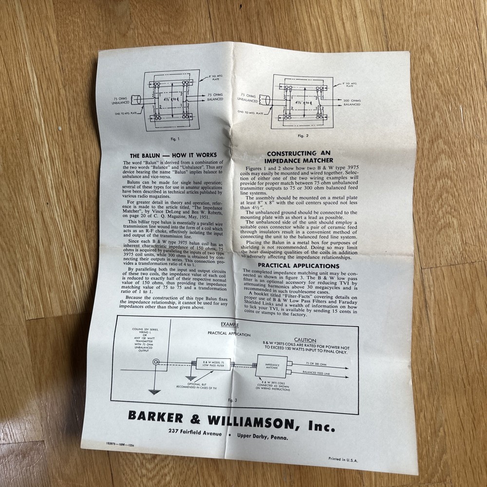 *READ* Set of 2 Barker & Williamson Type 3975 Balun Coils